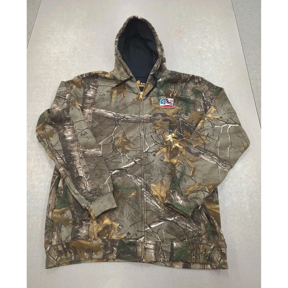 Vtg Carhartt Zip Hoodie Mens XLT Tall K289 977 Y2K Real Tree Camo Sweatshirt